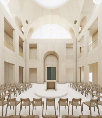 Prayer room Synagogue on Fraenkelufer Berlin (design author: Janis Kukral, Bauhaus-Universität Weimar)