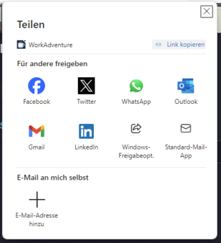 Screenshot Dialogfenster zum Teilen des Links