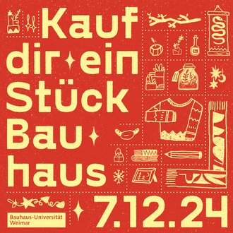 Plakat des Bauhaus-Weihnachtsmarkts »Kauf Dir ein Stück Bauhaus«. Design: Hannes Naumann