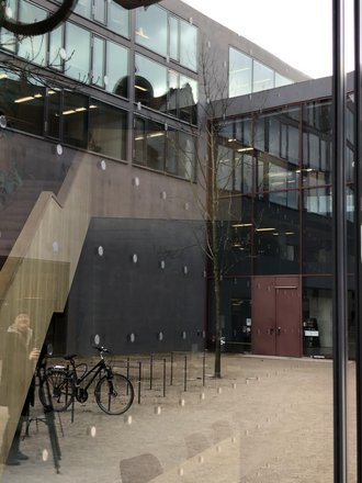 Blick auf die Testfläche mit Vogelschutzmarkierungen an der Universitätsbibliothek. Foto: Christina Kleffel