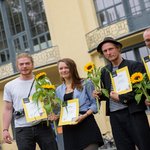 Die diesjährigen GRAFE-Kreativpreisträger (v.l.n.r.): Thibaut Henz, Caroline Gasse, Andreas Grahl stellvertretend für den abwesenden Amar Guebailia sowie Michael Merkel. Foto: Candy Welz