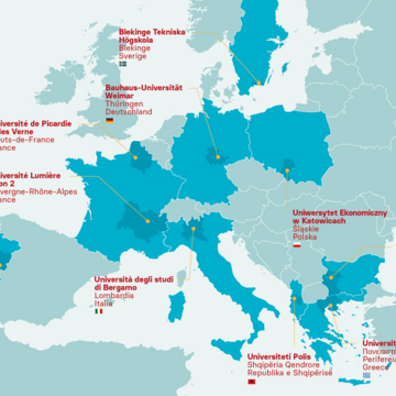Europakarte mit den eingezeichneten Standorten der Partnerhochschulen