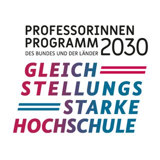 Prädikatsplakette mit der Aufschrift: »Professorinnenprogramm 2030 des Bundes und der Länder - Gleichstellungsstarke Hochschule«