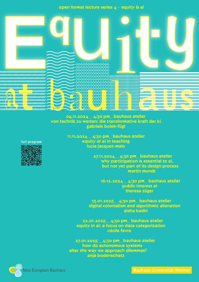 Plakat zur Vortragsreihe: »Equity@Bauhaus — Equity & AI«