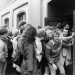 Rush for carnival tickets at the Schützengasse student club, 1987.