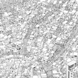 Öffentlicher Raum einer Favela in Rio de Janeiro / Zeichnung von Denise Dijie und Jorik Flohr, WS 2023/23